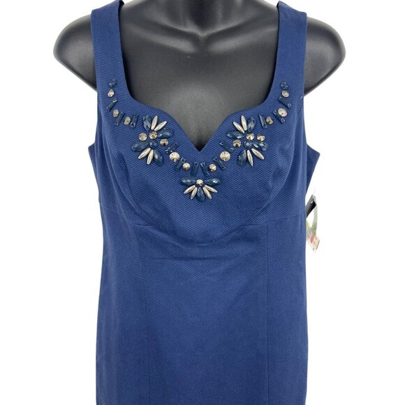 INC Blue Moon Embellished Neck Women Dress Size 4 Sheath Sleeveless Jewel New - Picture 2 of 8